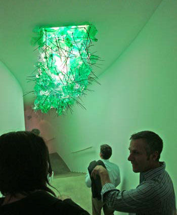 Humber to Campana, with his special installation for the exhibition, made from PET water bottles