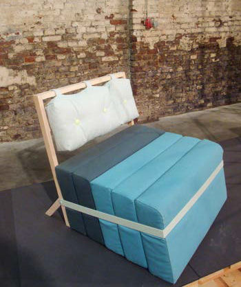 A – horizontal – stack of cushions that actually folds out into a sofabed: Pause, by Meike Langer, at the Designers Fair in